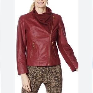 IMAN Red Women's Red Leather Motorcycle Jacket